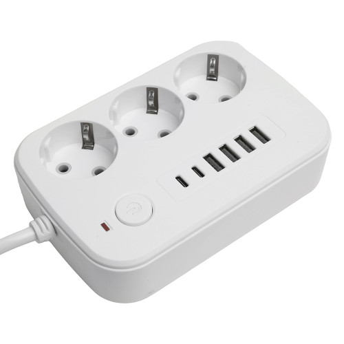 Удлинитель 3-местный c/з 3x1 мм2, 3 м, 250В, 10А, 4USB+2Type-C 2,4А, серия Home plus, белый STEKKER HM09-36-02 Удлинитель 3-местный c/з 3x1 мм2, 3 м, 250В, 10А, 4USB+2Type-C 2,4А, серия Home plus, белый STEKKER HM09-36-02