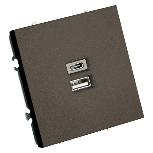 Розетка 2-местная USB + Type C (механизм), STEKKER, 250В, 20W, серия Эмили, RST10-5115-09, антрацит, soft touch Розетка 2-местная USB + Type C (механизм), STEKKER, 250В, 20W, серия Эмили, RST10-5115-09, антрацит, soft touch