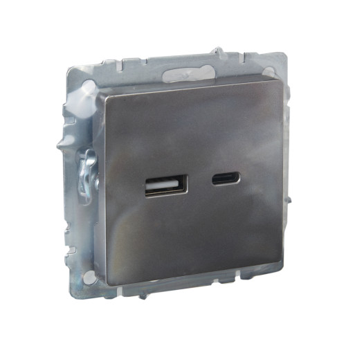 BRITE Розетка USB A+C 18Вт РЮ11-1-БрС сталь IEK BRITE Розетка USB A+C 18Вт РЮ11-1-БрС сталь IEK
