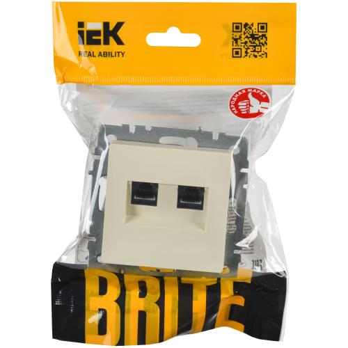 BRITE Розетка компьютерная двойная RJ45 кат.5E РК10-2-БрКр бежевый IEK