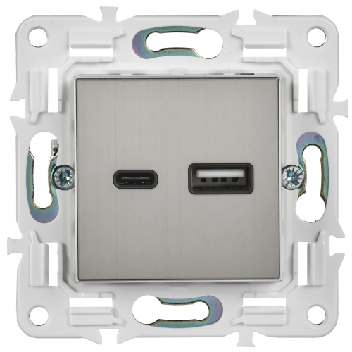 SKANDY Розетка USB A+C 18Вт SK-R13N металл никель IEK SKANDY Розетка USB A+C 18Вт SK-R13N металл никель IEK