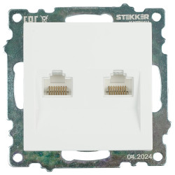 Розетка компьютерная 2-местная RJ-45 (механизм) STEKKER GLS00-7109-01 , серия Катрин, белый