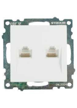 Розетка компьютерная 2-местная RJ-45 (механизм) STEKKER GLS00-7109-01 , серия Катрин, белый