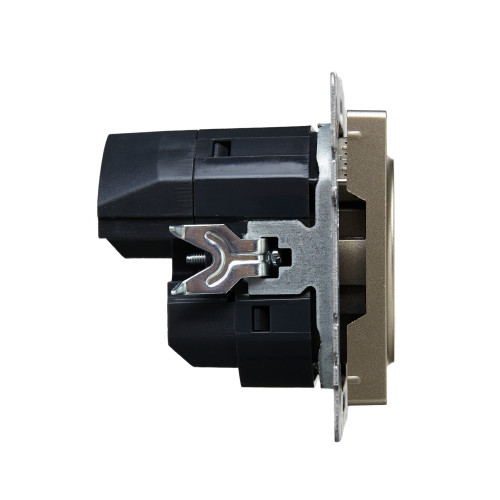BRITE Розетка 1-местная с заземлением с защитными шторками 16А с USB A+C 18Вт РЮш11-1-БрШ шампань IEK