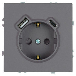 Розетка 1-местная з/ш с/з 16А + USB + Type C (механизм), Stekker, 250В, 20W, серия Эмили, платиново-серый, soft-touch, RST16-5119-10