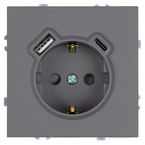 Розетка 1-местная з/ш с/з 16А + USB + Type C (механизм), Stekker, 250В, 20W, серия Эмили, платиново-серый, soft-touch, RST16-5119-10