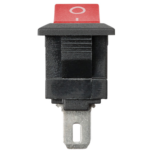Выключатель клавишный KCD11-102 250В AC/DC, 1P, 3А, (3с), ON-ON, черный корпус, красная клавиша, Micro TDM