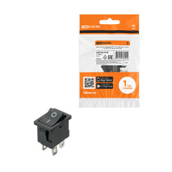 Выключатель клавишный KCD1-201 250В AC/DC, 2P, 6А, (4с), ON-OFF, черный, Mini TDM