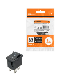 Выключатель клавишный KCD1-201 250В AC/DC, 2P, 6А, (4с), ON-OFF, черный, Mini TDM