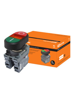 Кнопка двойная MPD2-11R (зеленая/красная) (LED) в сборе d22мм/24В (I/O) линза красная TDM