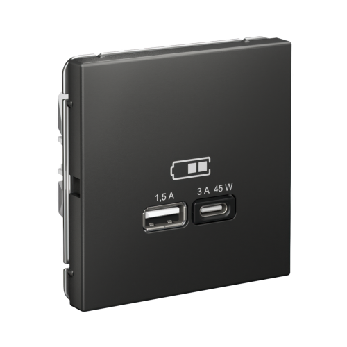 ARTGALLERY USB РОЗЕТКА A + тип-C 45Вт высокоскор.заряд. QC, PD, механизм, БАЗАЛЬТ ARTGALLERY USB РОЗЕТКА A + тип-C 45Вт высокоскор.заряд. QC, PD, механизм, БАЗАЛЬТ