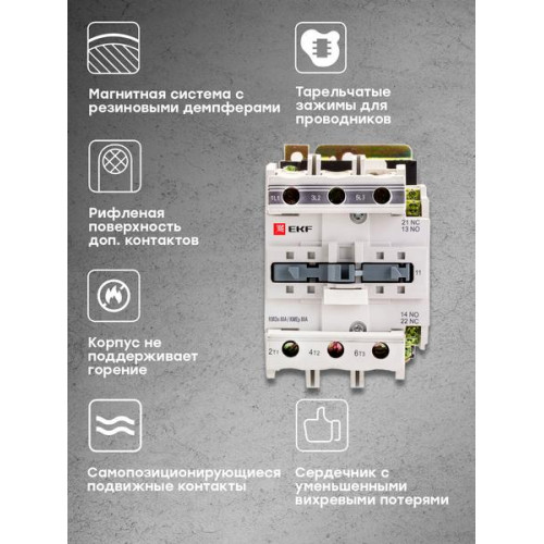 Контактор КМЭп-6 80А 1NO+1NC 24В DC EKF