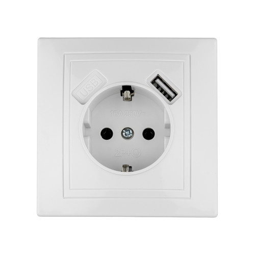 Розетка 2П+З с защ. шт. 16А 250В + USB порт 2,1А 5В белая 