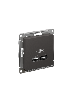 ATLASDESIGN USB РОЗЕТКА А+С, 5В/2,4А, 2х5В/1,2А, механизм, БАЗАЛЬТ