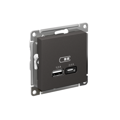 ATLASDESIGN USB РОЗЕТКА А+С, 5В/2,4А, 2х5В/1,2А, механизм, БАЗАЛЬТ