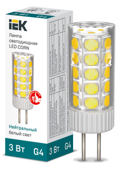 Лампа светодиодная CORN капсула 3Вт 12В 4000К керамика G4 IEK
