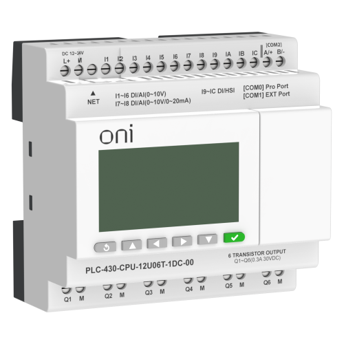 ПЛК 430 Модуль ЦПУ 4 DI 6 UI (0-10 В/DI) 2 UI (0-10 В/0-20 мА/DI) 6 TO 24В DC с Ethernet портом с экраном ONI ПЛК 430 Модуль ЦПУ 4 DI 6 UI (0-10 В/DI) 2 UI (0-10 В/0-20 мА/DI) 6 TO 24В DC с Ethernet портом с экраном ONI