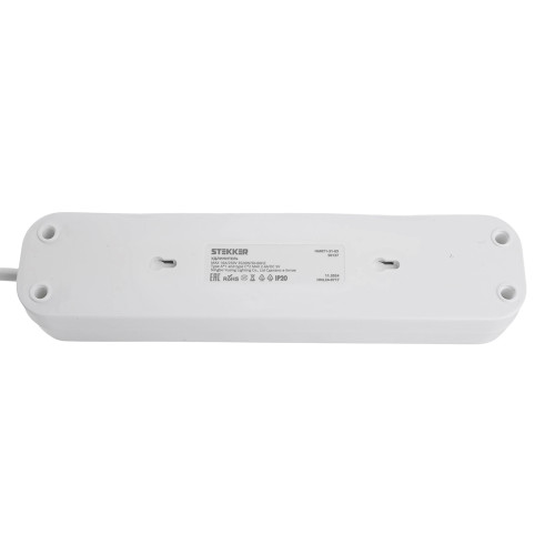 Удлинитель 3-местный с/з с выключ. STEKKER HM071-31-03 3x1мм2, 3м, 250В, 16А, 1USB+2C, 2.4A, сер Home, белый