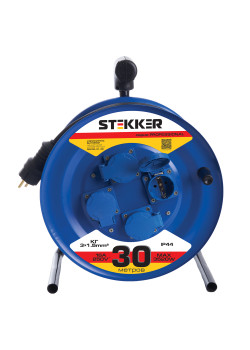 Удлинитель на металлической катушке с/з 4-местный Stekker, PRF02-31-30, 30м, 3*1,5, серия Professional, синий