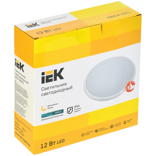 Светильник светодиодный ДПБ 3001 12Вт IP54 4000K круг белый IEK