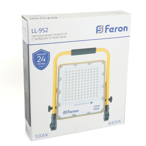 Светодиодный прожектор Feron LL-952 переносной с зарядным устройством IP66 100W 6400K