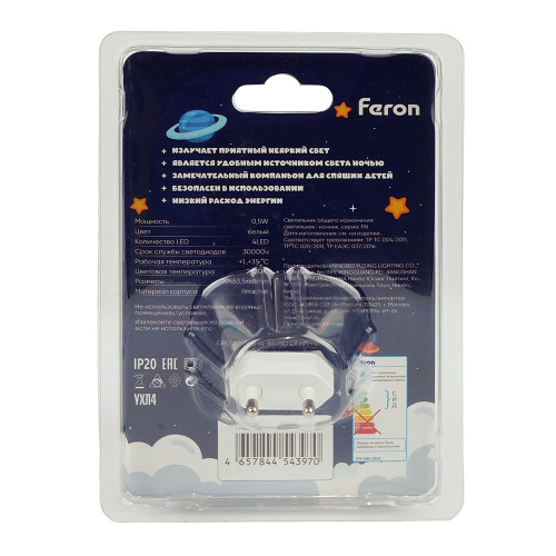 Светильник ночник Feron FN1174 0,5W 220V, белый Светильник ночник Feron FN1174 0,5W 220V, белый