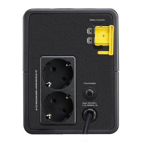 APC Easy UPS 900VA, 480W, Line Interactive, Automatic Volt Regulation, 140-300V, (2) Schuko CEE 7 Sockets Battery backup, input cord 1.2m, dimensions (HxWxD) 160 x 120 x 355 mm, weight 6kg, standard warranty 2 years. APC Easy UPS 900VA, 480W, Line Interactive, Automatic Volt Regulation, 140-300V, (2) Schuko CEE 7 Sockets Battery backup, input cord 1.2m, dimensions (HxWxD) 160 x 120 x 355 mm, weight 6kg, standard warranty 2 years.