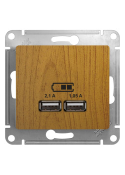 GLOSSA USB РОЗЕТКА A+A, 5В/2,1А, 2х5В/1,05А, механизм, ДУБ