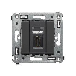 HDMI розетка одинарная в стену, тип А-А, Avanti, черный матовый
