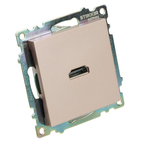 Розетка HDMI 2.1, Type A (механизм), STEKKER GLS00-7118-02, серия Катрин, шампань Розетка HDMI 2.1, Type A (механизм), STEKKER GLS00-7118-02, серия Катрин, шампань