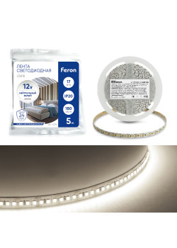 Светодиодная LED лента Feron LS616, 180SMD(2835)/m 17W/m 12V 5m 4000К
