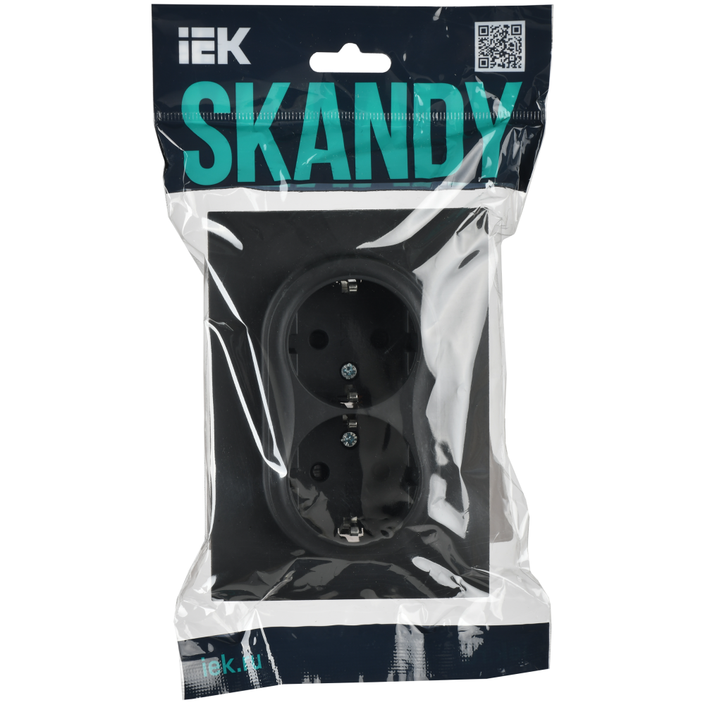 SKANDY Розетка 2-местная с заземлением с защитными шторками 16А в сборе SK-R07G графит IEK