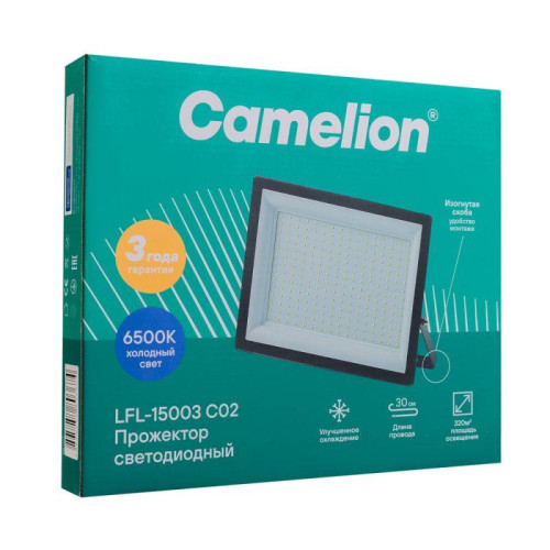 Прожектор LFL-15003 C02 (LED SMD 150Вт 15000лм 230В 6500К 300х252х34) черн. Camelion 16329 Прожектор LFL-15003 C02 (LED SMD 150Вт 15000лм 230В 6500К 300х252х34) черн. Camelion 16329
