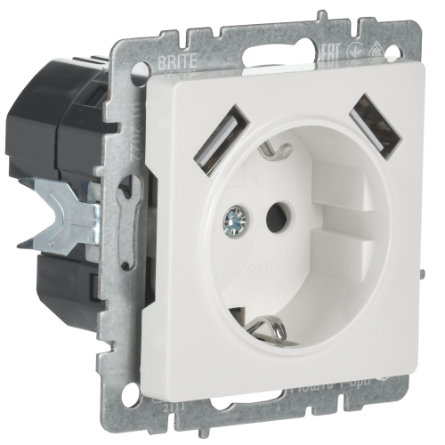BRITE Розетка 1-местная с заземлением с защитными шторками 16А с USB A+A 5В 2,1А РЮш10-1-БрБ белый IEK BRITE Розетка 1-местная с заземлением с защитными шторками 16А с USB A+A 5В 2,1А РЮш10-1-БрБ белый IEK
