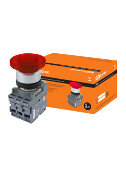 Кнопка грибовидная МРМ1-11R(LED) в сборе d40мм/24B 1з+1р красная TDM