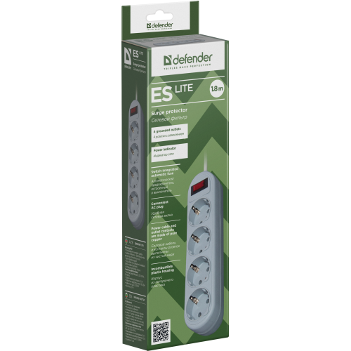 Сетевой фильтр Defender ES Lite 1.8 1,8 м, 4 розетки/ Surge Protector Defender ES Lite 1.8 1,8m, 4 розетки Сетевой фильтр Defender ES Lite 1.8 1,8 м, 4 розетки/ Surge Protector Defender ES Lite 1.8 1,8m, 4 розетки
