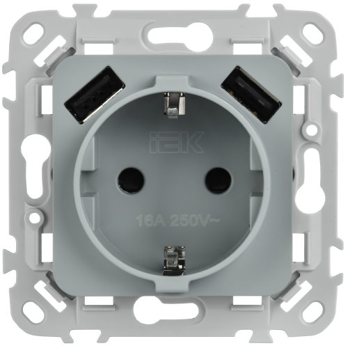 FLITE Розетка 1-местная с заземлением с защитными шторками 16А с USB A+A 3,1А безвинтовое крепление РСЮша11-1-ФлС серый IEK FLITE Розетка 1-местная с заземлением с защитными шторками 16А с USB A+A 3,1А безвинтовое крепление РСЮша11-1-ФлС серый IEK