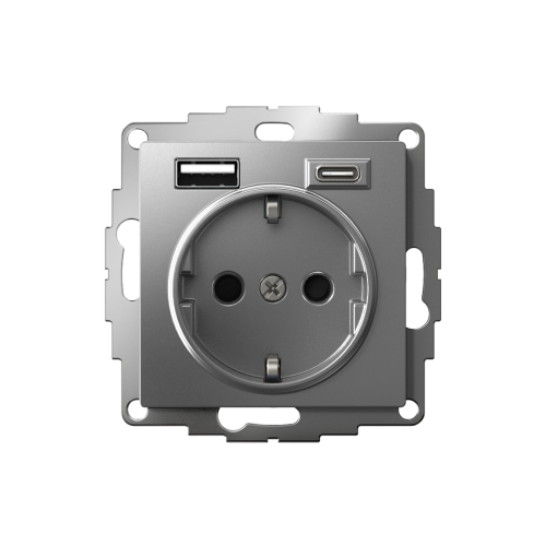 ATLASDESIGN РОЗЕТКА 16А c 2 USB A+C, 5В/2,4А/3,0А, 2х5В/1,5А, механизм, СТАЛЬ