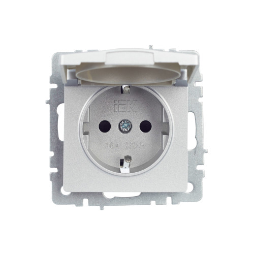 BRITE Розетка 1-местная с заземлением с защитными шторками и крышкой 16А IP20 РСбш10-3-БрА алюминий IEK