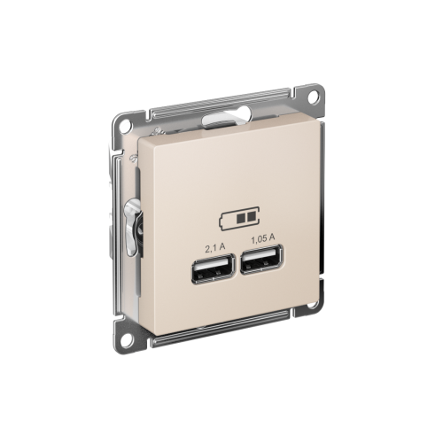 ATLASDESIGN USB РОЗЕТКА A+A, 5В/2,1А, 2х5В/1,05А, механизм, БЕЖЕВЫЙ