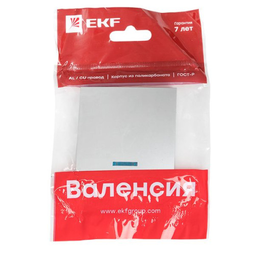 Валенсия лиц. панель выключателя 1-кл. с индикатором 10А сталь EKF Валенсия лиц. панель выключателя 1-кл. с индикатором 10А сталь EKF