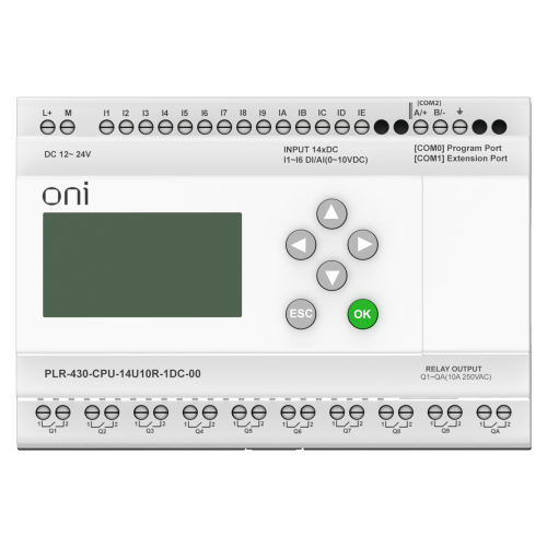 ПЛК 430 Модуль ЦПУ 8 DI 6 UI (0-10 В/DI) 10 RO 24В DC с экраном ONI ПЛК 430 Модуль ЦПУ 8 DI 6 UI (0-10 В/DI) 10 RO 24В DC с экраном ONI