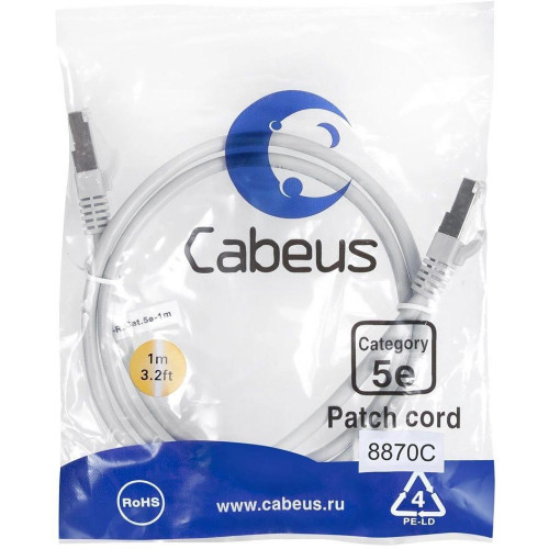 Патч-корд Cabeus PC-FTP-RJ45-CAT.5E-1M-LSZH F/UTP RJ-45 вил.-вилка RJ-45 кат.5E 1м серый LSZH Патч-корд Cabeus PC-FTP-RJ45-CAT.5E-1M-LSZH F/UTP RJ-45 вил.-вилка RJ-45 кат.5E 1м серый LSZH