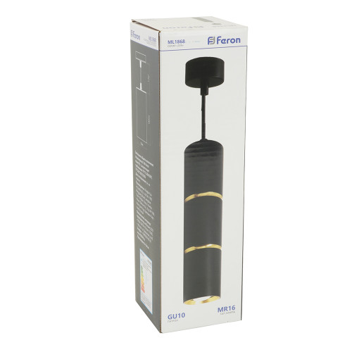 Светильник потолочный Feron ML1868 Barrel ZEN levitation на подвесе MR16 35W, 230V, чёрный, золото 55*180 Светильник потолочный Feron ML1868 Barrel ZEN levitation на подвесе MR16 35W, 230V, чёрный, золото 55*180