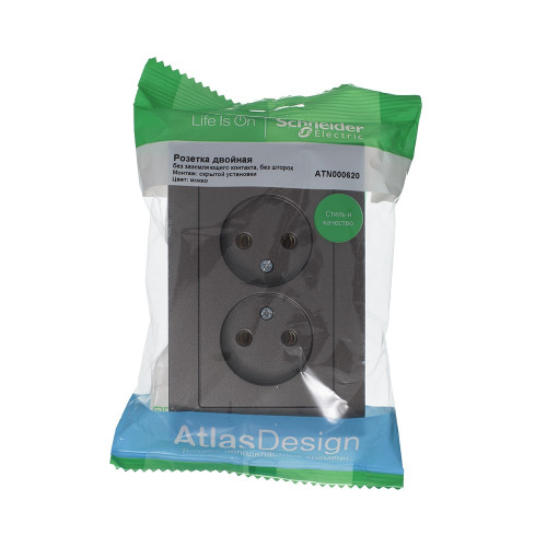ATLASDESIGN РОЗЕТКА двойная без заземления, 16А, в сборе, МОККО ATLASDESIGN РОЗЕТКА двойная без заземления, 16А, в сборе, МОККО