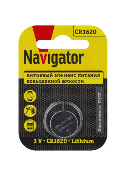Элемент питания литиевый CR1620 93 827 NBT-CR1620-BP1 (блист.1шт) NAVIGATOR 93827
