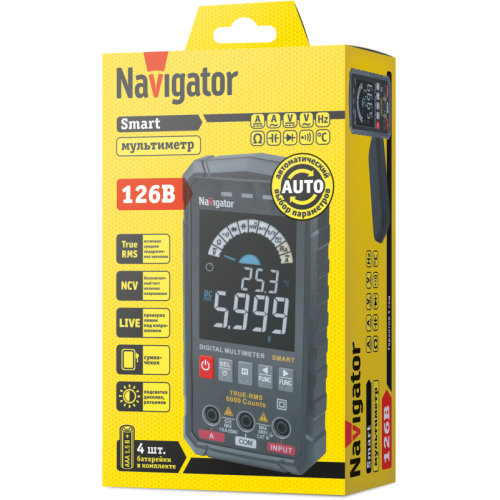 Мультиметр 95 770 NMT-Mm-126B True RMS Smart цветной дисплей Navigator 95770 Мультиметр 95 770 NMT-Mm-126B True RMS Smart цветной дисплей Navigator 95770