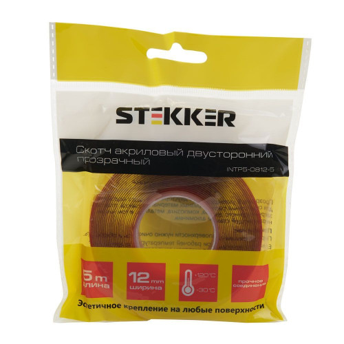 Скотч акриловый двусторонний STEKKER INTP5-0812-5 0,8*12 мм,длина 5м, прозрачный , красная подложка Скотч акриловый двусторонний STEKKER INTP5-0812-5 0,8*12 мм,длина 5м, прозрачный , красная подложка