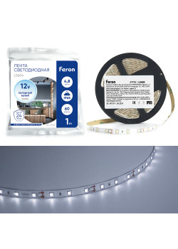 Светодиодная LED лента Feron LS604, 60SMD(2835)/m 4.8W/m 12V 1m 6500К
