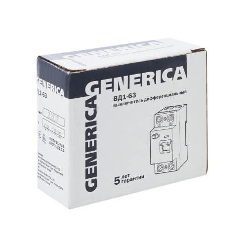Выключатель дифференциальный (УЗО) ВД1-63 2Р 25А 300мА GENERICA